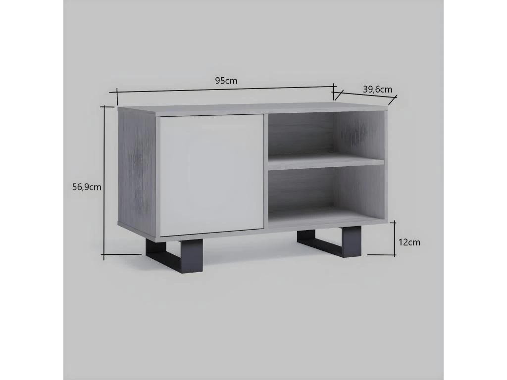 Meuble TV 100 1 Porte, Modèle WIND, Couleur Chêne-Blanche, 95x40x57cm. 3 Meuble TV 100 1 Porte, Modèle WIND, Couleur Chêne-Blanche, 95x40x57cm. – Image 3