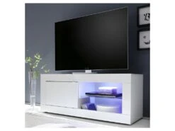 Meuble TV 1 Porte 2 Niches Blanc Laqué Brillant à LEDs - MATERA