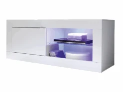 Meuble TV 1 Porte 2 Niches Blanc Laqué Brillant à LEDs - MATERA -Deco.fr Soldes Boutique meuble tv 11126653