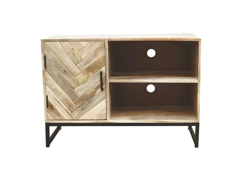 Meuble TV 1 Porte 2 Niches Bois Massif/Métal - MUNGO 1 Meuble TV 1 Porte 2 Niches Bois Massif/Métal - MUNGO