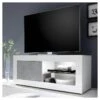 Meuble TV 1 Porte 2 Niches Blanc/Béton Ciré Clair à LEDs - MATERA 10 Meuble TV 1 Porte 2 Niches Blanc/Béton Ciré Clair à LEDs - MATERA -Deco.fr Soldes Boutique meuble tv 11127283