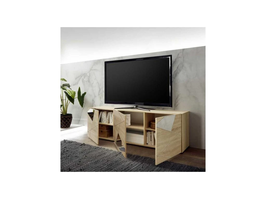Meuble TV 3 Portes Finition Chêne - METRIA 2 Meuble TV 3 Portes Finition Chêne - METRIA – Image 2