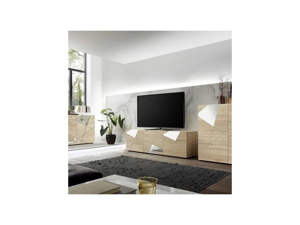 Meuble TV 3 Portes Finition Chêne - METRIA 3 Meuble TV 3 Portes Finition Chêne - METRIA – Image 3