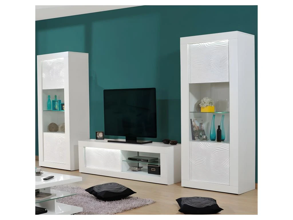 Composition TV Laqué Blanc à LEDs - MARKS 1 Composition TV Laqué Blanc à LEDs - MARKS