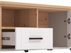 Meuble TV Avec 2 Portes, 1 Tiroir Et 1 Niche - Blanc Et Naturel - ROTARA -Deco.fr Soldes Boutique meuble tv 11159807