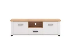 Meuble TV Avec 2 Portes, 1 Tiroir Et 1 Niche - Blanc Et Naturel - ROTARA -Deco.fr Soldes Boutique meuble tv 11159809