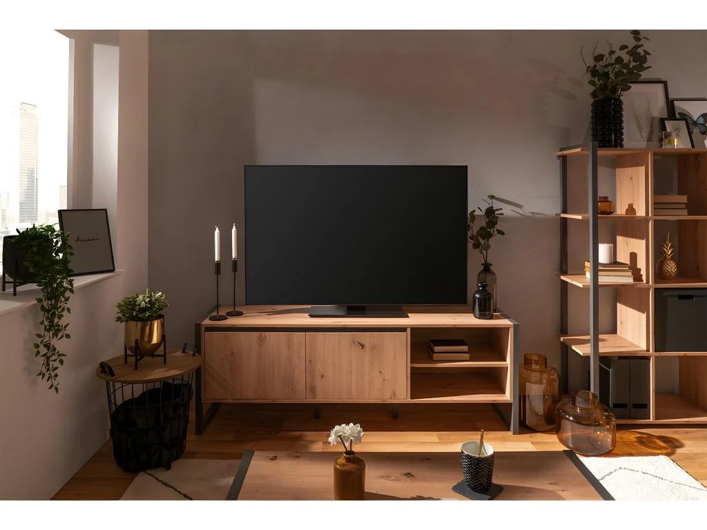 Meuble TV 2 Portes Et 2 Niches L160 Cm - Denver 2 Meuble TV 2 Portes Et 2 Niches L160 Cm - Denver – Image 2