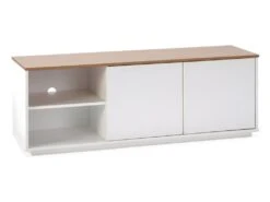 Meuble Tv Bob 2 Portes 2 Niches Blanc/chêne, Bois Massif