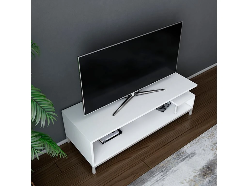 Meuble Tv Sena Design 100 % Panneau De Particules Plaqué Mélaminé En Couleur Blanc 120x37,6x44,6cm 3 Meuble Tv Sena Design 100 % Panneau De Particules Plaqué Mélaminé En Couleur Blanc 120x37,6x44,6cm – Image 3