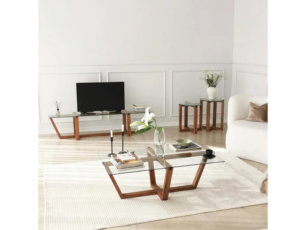 Meuble Tv Rhin Design 100% Verre Trempé En Couleur Nogal, 158x35x35cm 5 Meuble Tv Rhin Design 100% Verre Trempé En Couleur Nogal, 158x35x35cm – Image 5