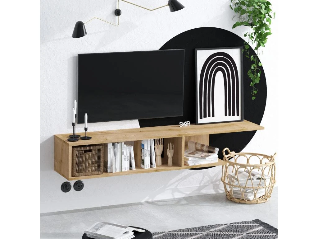 Meuble Tv Nilo Design 100 % Panneau De Particules Plaqué Mélaminé En Couleur Chêne Sonoma, 150x26x24cm 2 Meuble Tv Nilo Design 100 % Panneau De Particules Plaqué Mélaminé En Couleur Chêne Sonoma, 150x26x24cm – Image 2