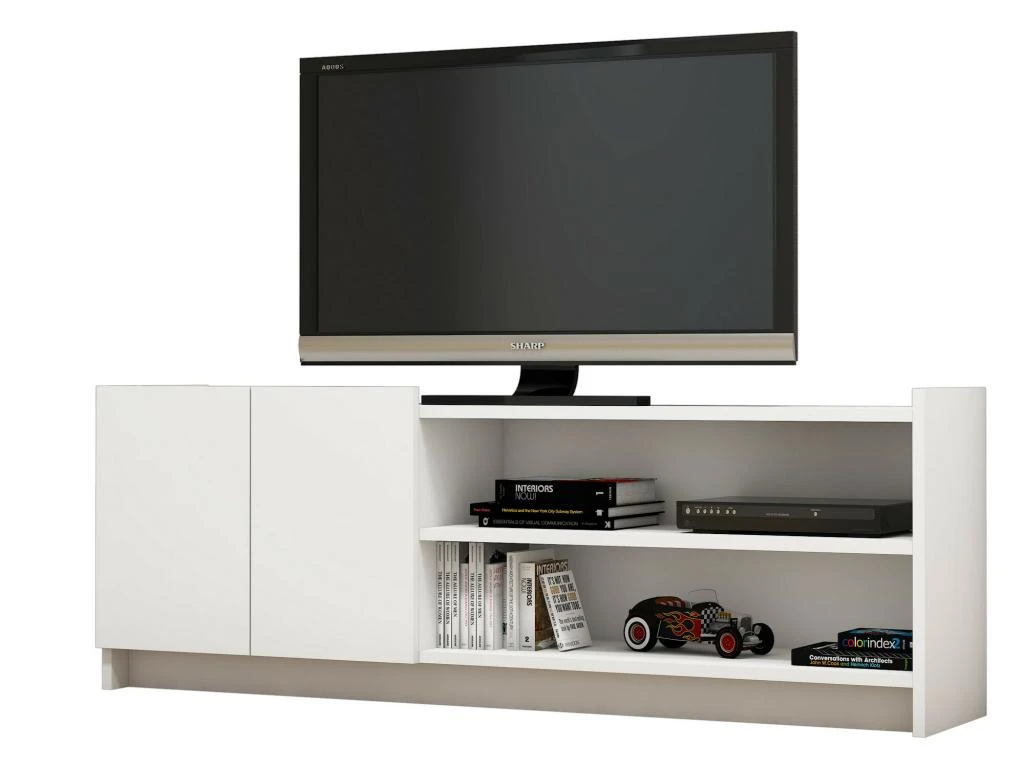 Meuble Tv Niger Design 100 % Panneau De Particules Plaqué Mélaminé En Couleur Blanc, 141x50x29,5cm 1 Meuble Tv Niger Design 100 % Panneau De Particules Plaqué Mélaminé En Couleur Blanc, 141x50x29,5cm