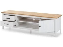 Meuble TV En Pin Massif Décor Ciré Chêne Et Blanc, Meuble De Rangement - Longueur 158 X Profondeur 40 X Hauteur 47 Cm 8 Meuble TV En Pin Massif Décor Ciré Chêne Et Blanc, Meuble De Rangement - Longueur 158 X Profondeur 40 X Hauteur 47 Cm -Deco.fr Soldes Boutique meuble tv 12436599