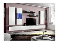Meuble TV FLY E5 Design, Coloris Noir Et Blanc Brillant. Meuble Suspendu Moderne Et Tendance Pour Votre Salon.