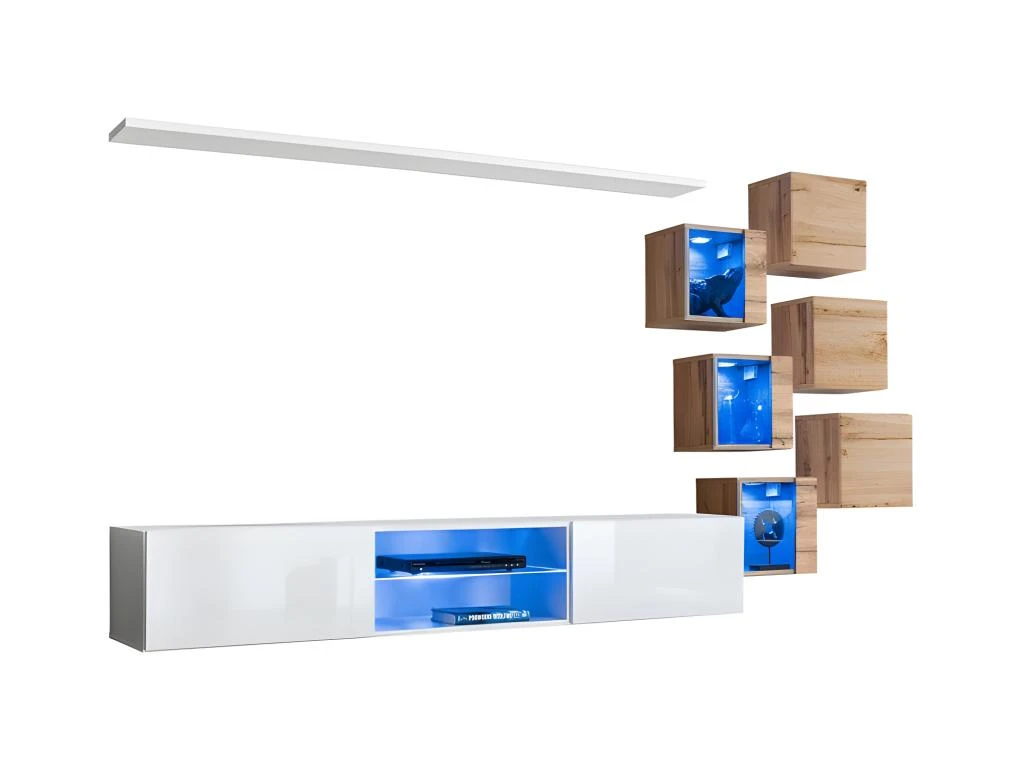 Ensemble Meubles De Salon SWITCH XXI Design, Coloris Blanc Et Chêne. 2 Ensemble Meubles De Salon SWITCH XXI Design, Coloris Blanc Et Chêne. – Image 2