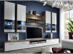Composition De Meubles TV Collection SAGA. Coloris Noyer Et Blanc