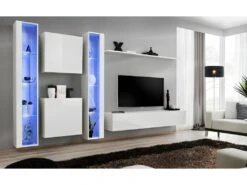 Ensemble Meuble Salon Mural SWITCH XVI Design, Coloris Blanc Brillant.