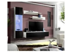 Meuble TV FLY G3 Design, Coloris Blanc Et Noir Brillant. Meuble Suspendu Moderne Et Tendance Pour Votre Salon.