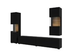 Ensemble De 3 Meubles De Salon Collection EVA. Couleur Noir Et Chêne.