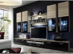 Composition De Meubles TV Design Collection LORA. Coloris Chêne Et Noir.