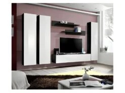 Meuble TV FLY C1 Design, Coloris Noir Et Blanc Brillant. Meuble Suspendu Moderne Et Tendance Pour Votre Salon.
