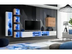 Ensemble Meubles De Salon SWITCH XXVI Design, Coloris Blanc Et Chêne.