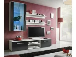 Meuble TV GALINO E Design, Coloris Blanc Et Noir. Meuble Moderne Et Tendance Pour Votre Salon.