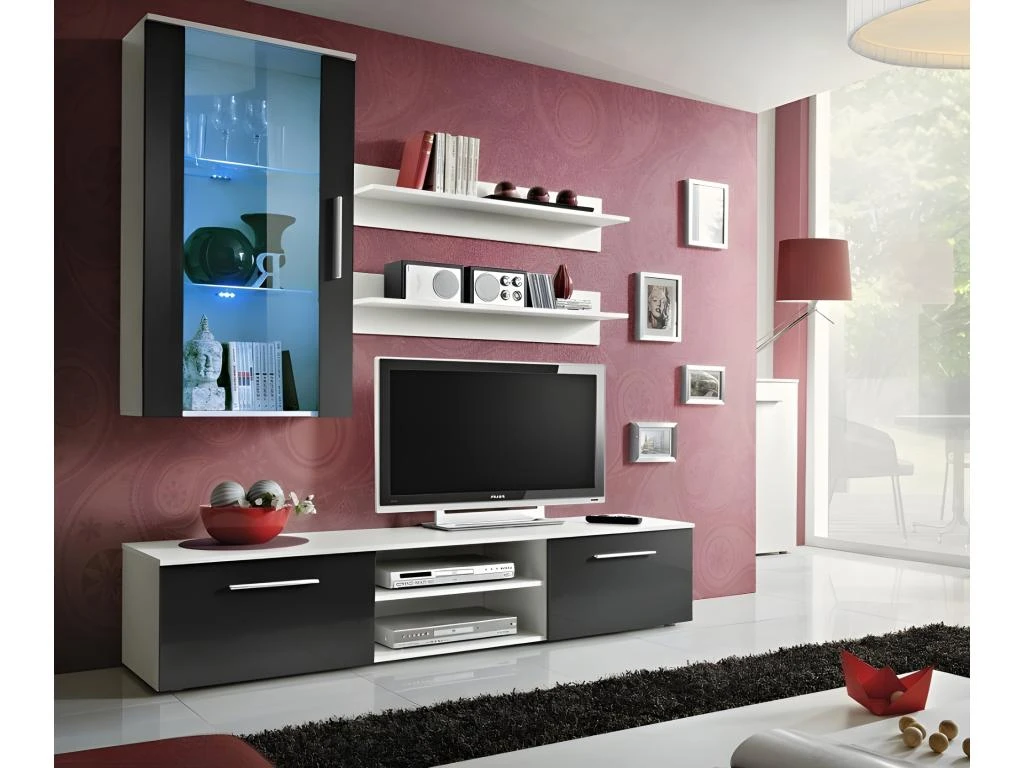 Meuble TV GALINO E Design, Coloris Blanc Et Noir. Meuble Moderne Et Tendance Pour Votre Salon. 1 Meuble TV GALINO E Design, Coloris Blanc Et Noir. Meuble Moderne Et Tendance Pour Votre Salon.