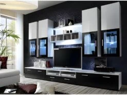 Composition De Meubles TV Design Collection LORA. Coloris Blanc Et Noir.