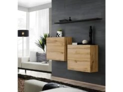 Ensemble Meubles De Salon SWITCH SBI Design, Coloris Chêne Wotan Et étagère Noire.