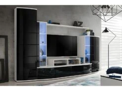 Composition De Meubles TV Collection GALAXY Design Coloris Blanc Et Noir Brillant.