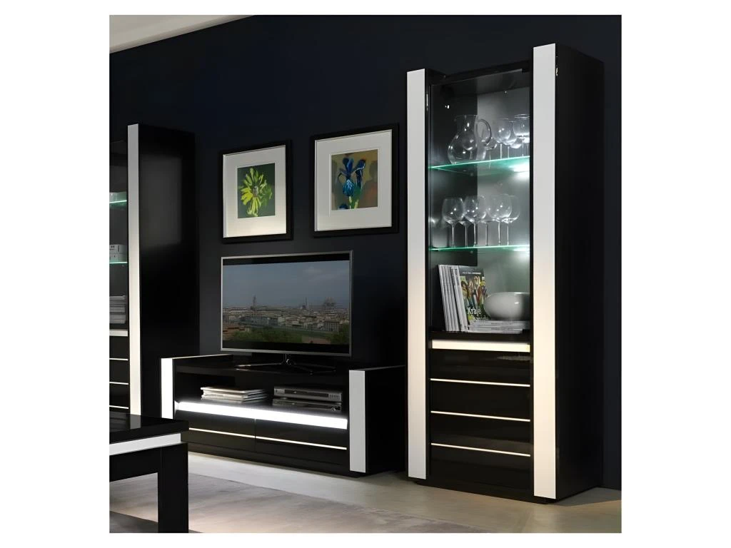 Ensemble Pour Votre Salon LINA. Meuble Tv Hifi + Vitrine Petit Modèle + LED. Meubles Design Haute Brillance 1 Ensemble Pour Votre Salon LINA. Meuble Tv Hifi + Vitrine Petit Modèle + LED. Meubles Design Haute Brillance
