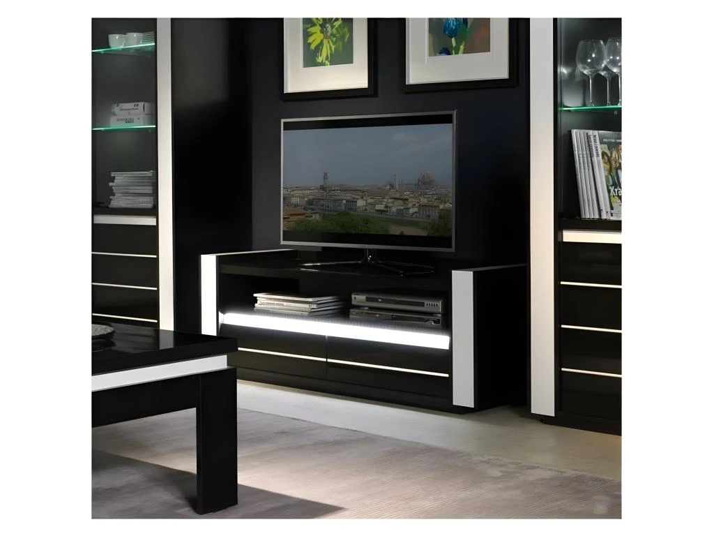 Ensemble Pour Votre Salon LINA. Meuble Tv Hifi + Vitrine Petit Modèle + LED. Meubles Design Haute Brillance 2 Ensemble Pour Votre Salon LINA. Meuble Tv Hifi + Vitrine Petit Modèle + LED. Meubles Design Haute Brillance – Image 2