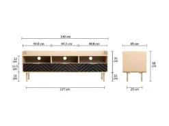 Meuble TV - Style Chic - Panneaux De Particules - Chene Et Motifs - L 140 X L 40 X H 50 Cm - Avec 3 Tiroirs Et 3 Etageres - LINE -Deco.fr Soldes Boutique meuble tv 12591025