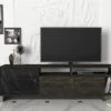 Meuble TV Avec 2 Portes Et 3 Niches - Effet Marbre Noir Et Naturel Foncé - ETALA -Deco.fr Soldes Boutique meuble tv 12668919
