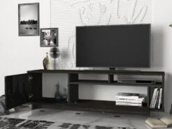 Meuble TV Avec 2 Portes Et 3 Niches - Effet Marbre Noir Et Naturel Foncé - ETALA 6 Meuble TV Avec 2 Portes Et 3 Niches - Effet Marbre Noir Et Naturel Foncé - ETALA -Deco.fr Soldes Boutique meuble tv 12668923
