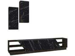 Ensemble TV Avec Rangements - Effet Marbre Noir Et Naturel Foncé - ZALTIA -Deco.fr Soldes Boutique meuble tv 12669001