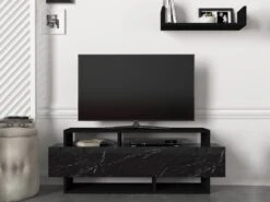 Ensemble TV Avec Rangements - Noir Et Effet Marbre Noir - IBARIA