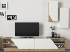 Ensemble TV Avec Rangements - Blanc Et Naturel - ZALTIA