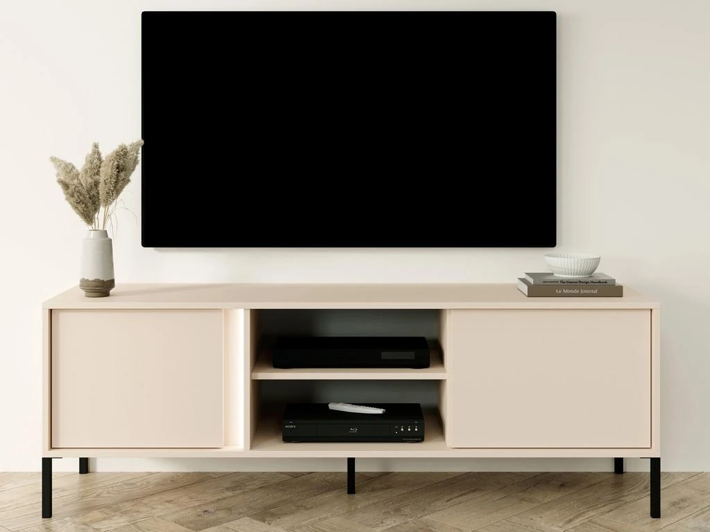 Meuble TV 2 Portes Et 2 Niches Avec LEDs - Beige - ELYNIA 2 Meuble TV 2 Portes Et 2 Niches Avec LEDs - Beige - ELYNIA – Image 2