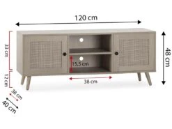 Meuble TV Bella 2 Portes Couleur Chêne Avec Rotin Naturel -Deco.fr Soldes Boutique meuble tv 13626287