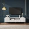 Meuble TV Avec 2 Portes, 2 Tiroirs Et 2 Niches En MDF Et Acier - Blanc Et Doré - YESINIA -Deco.fr Soldes Boutique meuble tv 13670523