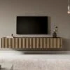 Meuble TV 175 Cm - Noir Avec Façade Artisanale Chêne Fraisé - TELIRE -Deco.fr Soldes Boutique meuble tv 13837835