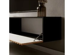 Meuble TV 175 Cm - Noir Avec Façade Artisanale Chêne Fraisé - TELIRE -Deco.fr Soldes Boutique meuble tv 13837839