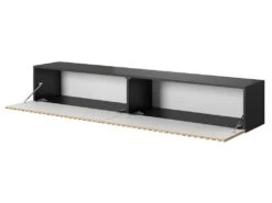 Meuble TV 175 Cm - Noir Avec Façade Artisanale Chêne Fraisé - TELIRE -Deco.fr Soldes Boutique meuble tv 13837841