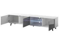 Meuble Tv / Banc Tv - Blanc Mat / Gris Brillant, 175 Cm, éclairage LED - GALHAD 8 Meuble Tv / Banc Tv - Blanc Mat / Gris Brillant, 175 Cm, éclairage LED - GALHAD -Deco.fr Soldes Boutique meuble tv 13838055