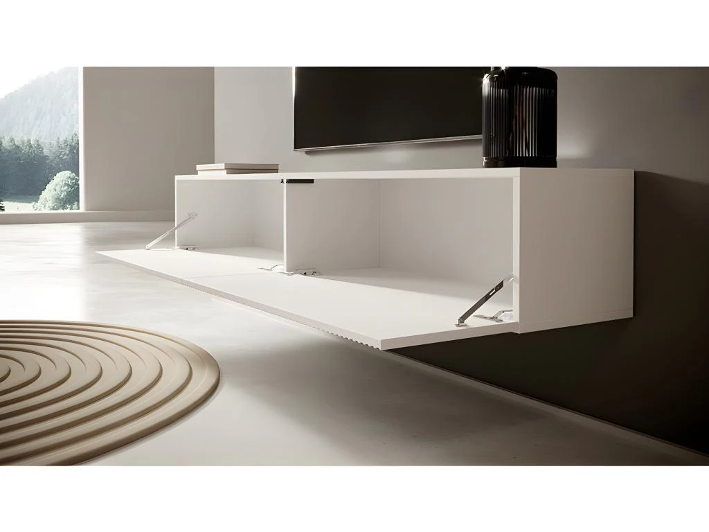 Meuble TV 175 Cm Blanc Avec Façade Fraisée - VELDIO 3 Meuble TV 175 Cm Blanc Avec Façade Fraisée - VELDIO – Image 3