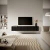Meuble TV 175 Cm Noir Avec Façade Fraisée - VELDIO