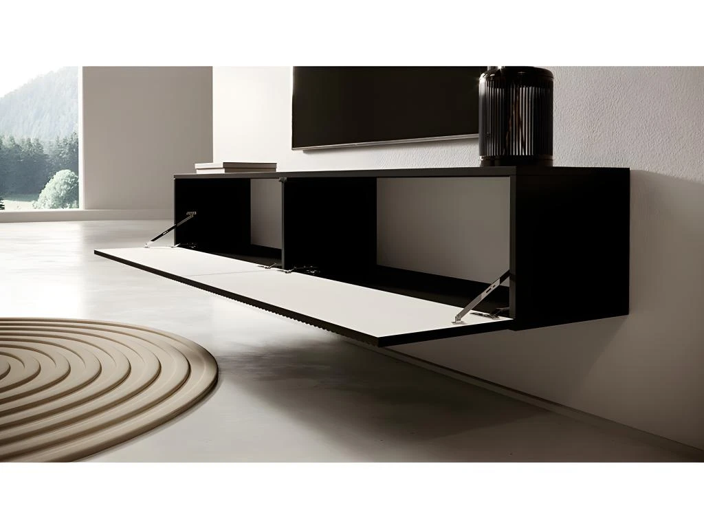 Meuble TV 175 Cm Noir Avec Façade Fraisée - VELDIO 3 Meuble TV 175 Cm Noir Avec Façade Fraisée - VELDIO – Image 3