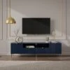 Meuble TV Avec 2 Portes, 2 Tiroirs Et 2 Niches En MDF Et Acier - Bleu Et Doré - YESINIA -Deco.fr Soldes Boutique meuble tv 14177825